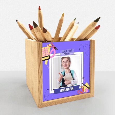 Gepersonaliseerde potloodhouder met foto en tekst - Terug naar school