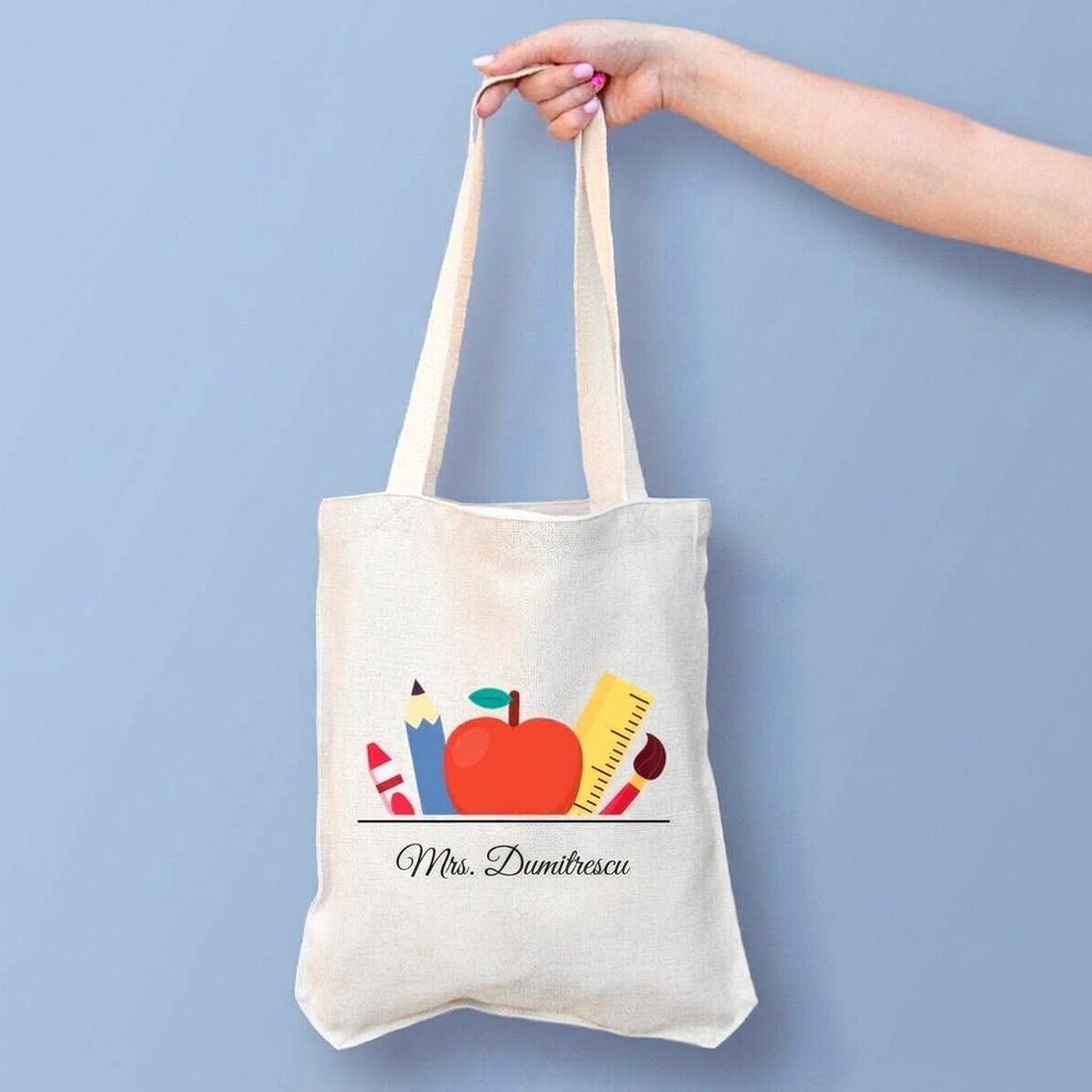 Gepersonaliseerde tas met tekst voor leraren