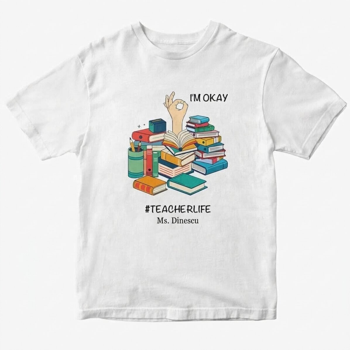 Katoenen T-shirt met gepersonaliseerde tekst - #TEACHERLIFE