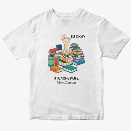 Katoenen T-shirt met gepersonaliseerde tekst - #TEACHERLIFE