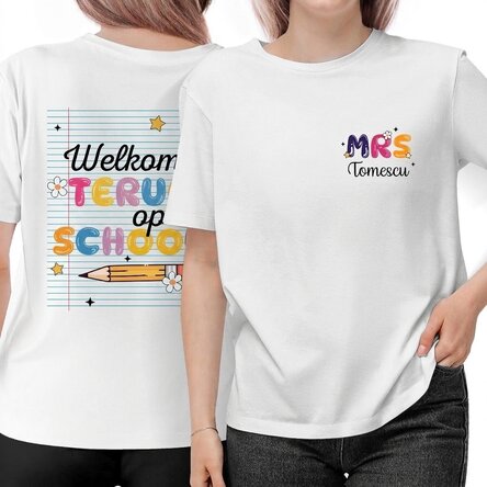 Gepersonaliseerd katoenen T-shirt voor meisjes – voor- en achterkant – Back to school