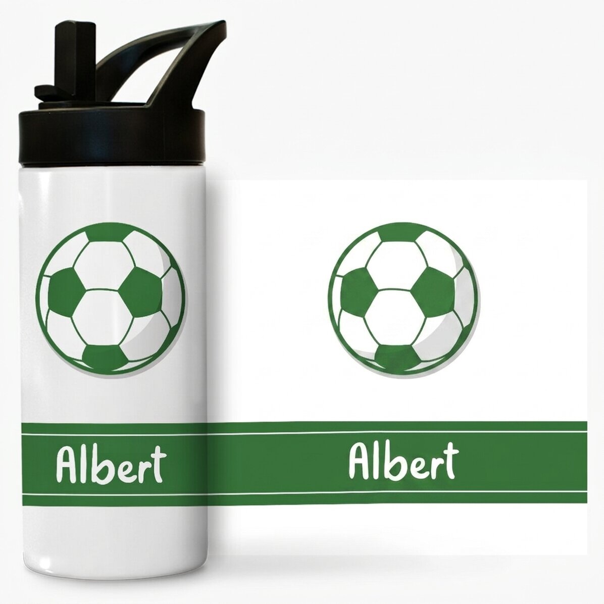 Thermosfles met handvat en rietje, gepersonaliseerd met naam - Voetbal