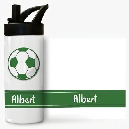 Thermosfles met handvat en rietje, gepersonaliseerd met naam - Voetbal