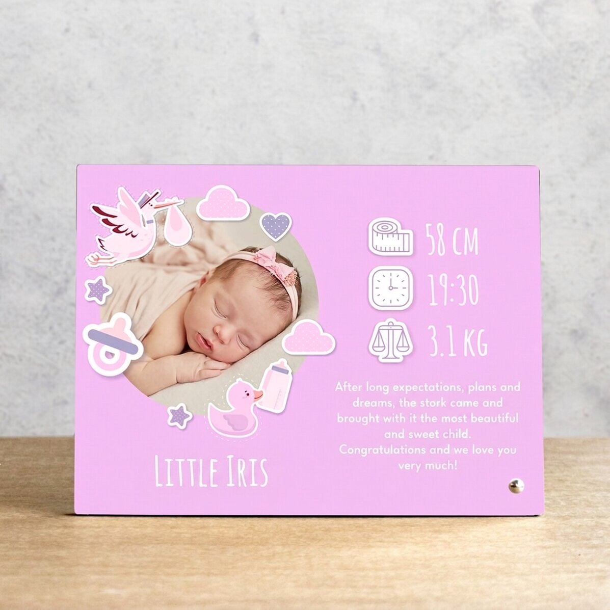 Gepersonaliseerd fotolijstje voor op het bureau met een foto en tekst - Onze kleine schat