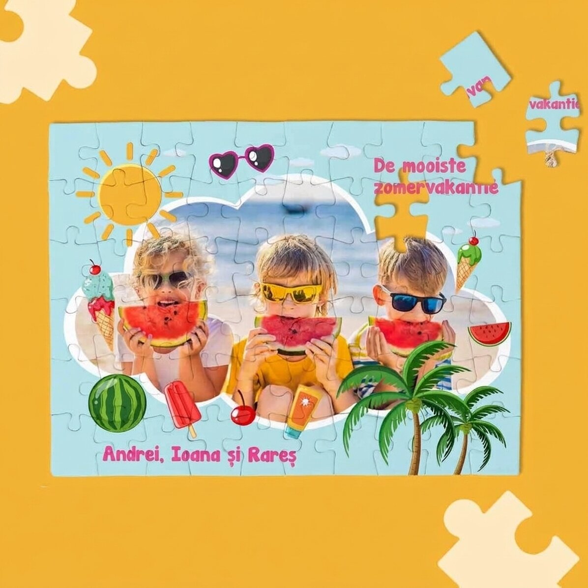 Gepersonaliseerde puzzel voor kinderen met een foto en tekst - Zomervakantie
