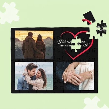 Gepersonaliseerde puzzel met 3 foto's en tekst - In love