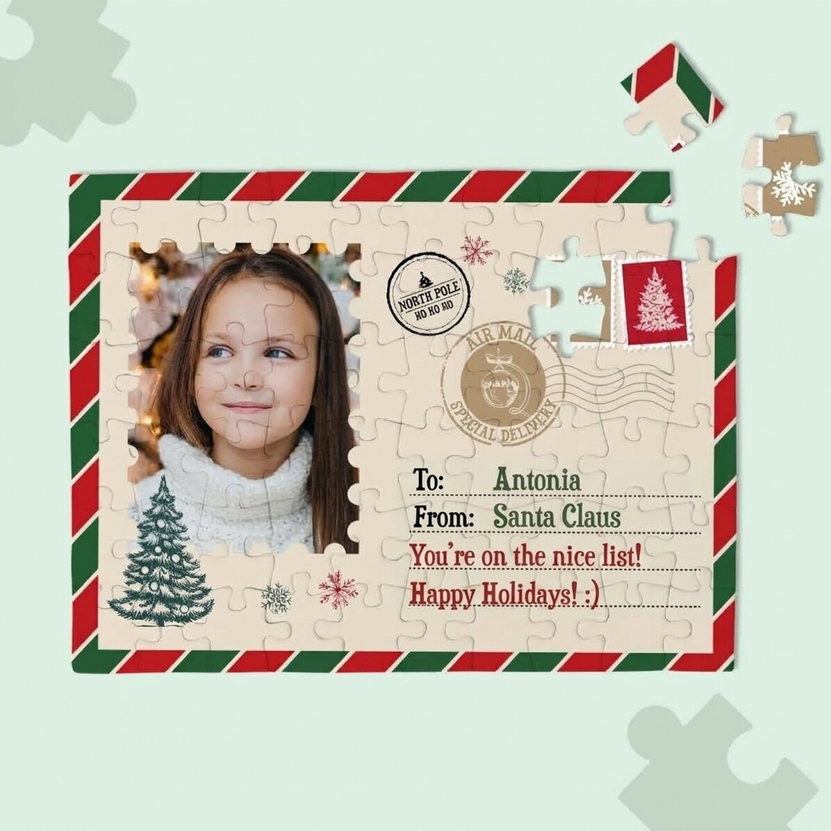 Gepersonaliseerde puzzel voor kinderen met een foto en tekst – Van de Kerstman