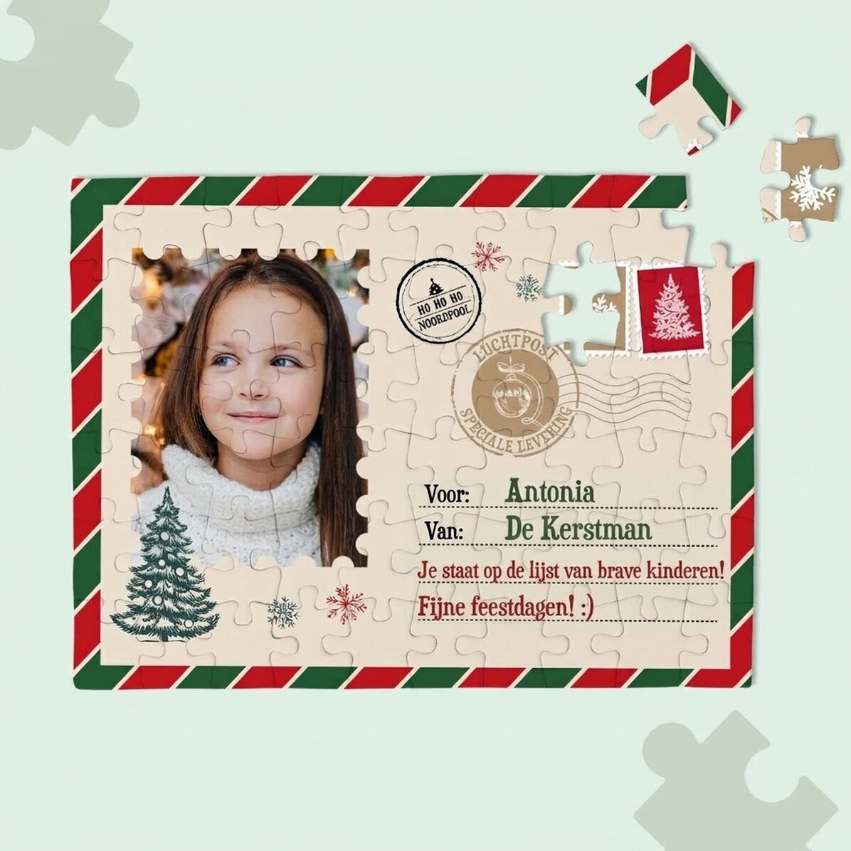 Gepersonaliseerde puzzel voor kinderen met een foto en tekst – Van de Kerstman