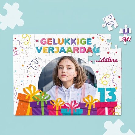 Gepersonaliseerde puzzel met een foto en een boodschap - Happy Birthday