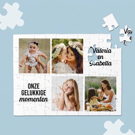 Gepersonaliseerde puzzel met 4 foto's en tekst - Momenten