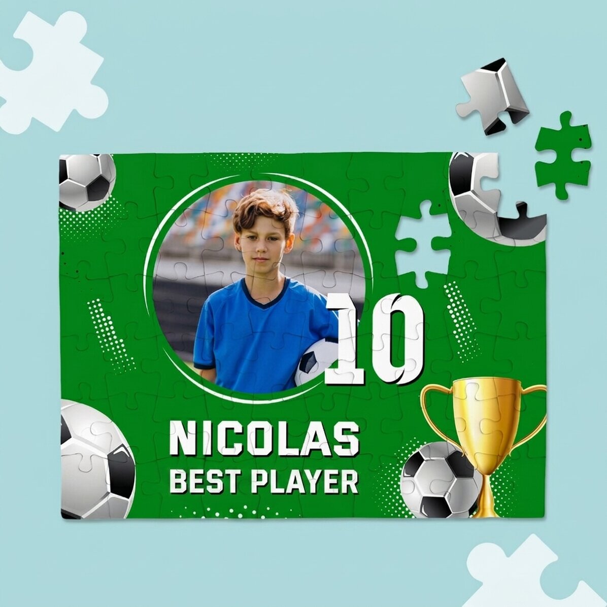 Gepersonaliseerde puzzel met een foto en een boodschap - Voetbal