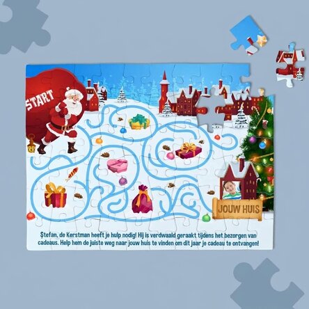 Gepersonaliseerde puzzel voor kinderen met een foto en tekst - De reis van de Kerstman