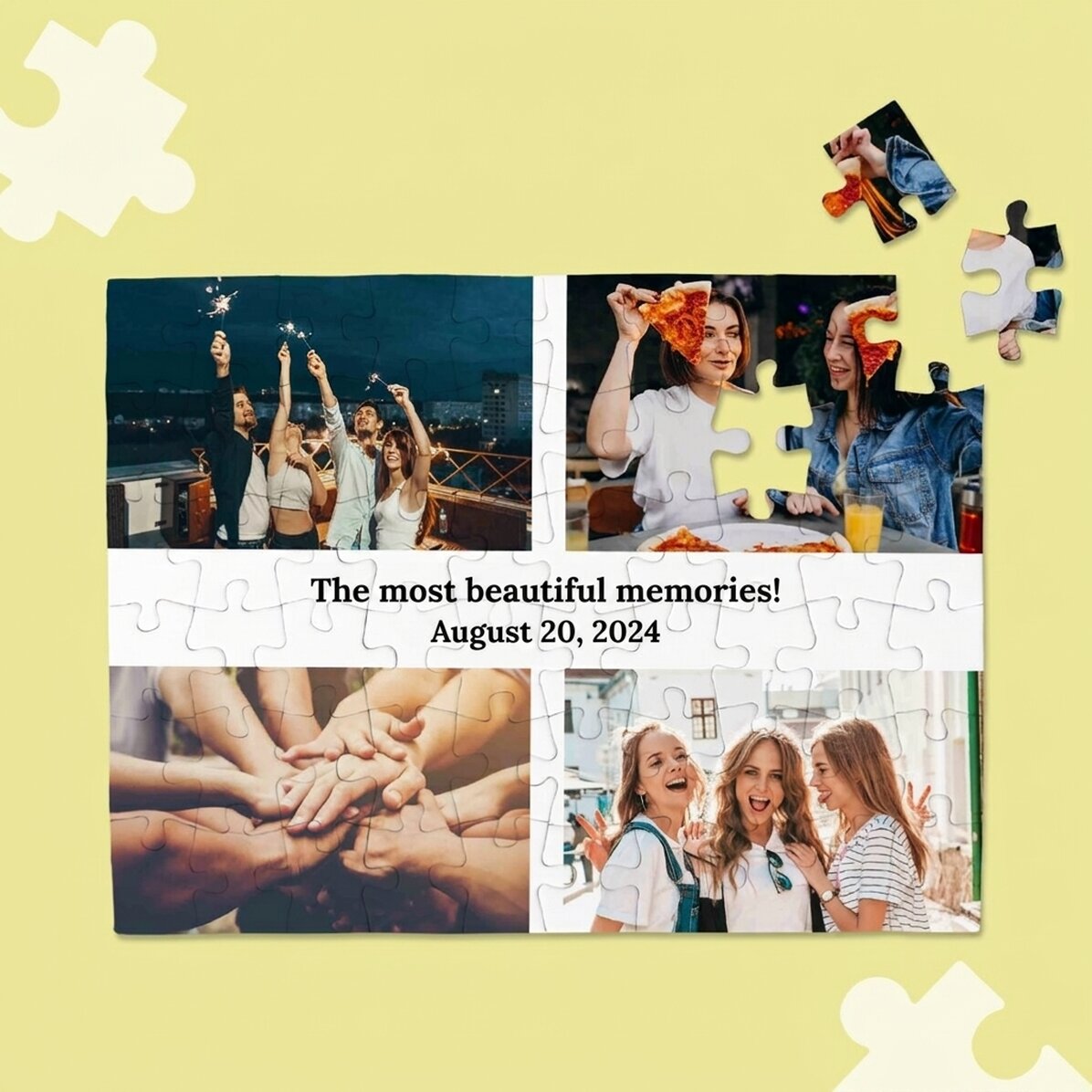Gepersonaliseerde puzzel met 4 foto’s en tekst – De mooiste herinneringen