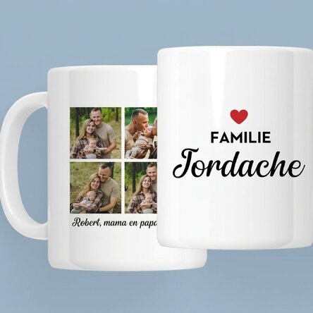 Gepersonaliseerde mok met 4 foto's en tekst - Familie