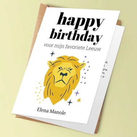 Gepersonaliseerde wenskaart met tekst - Sterrenbeeld Leeuw