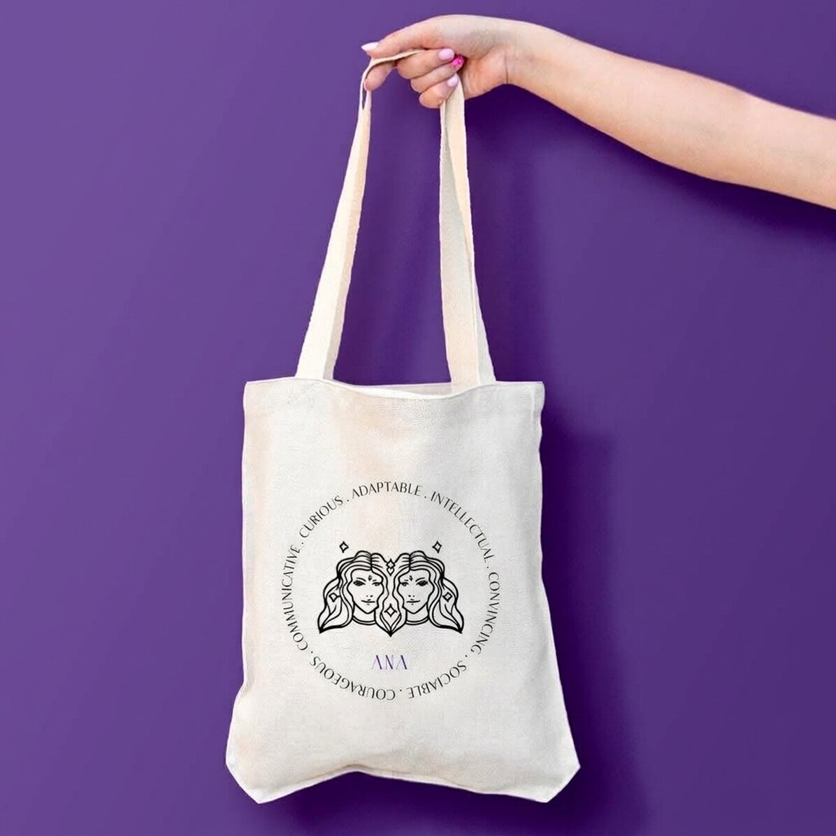 Gepersonaliseerde tas met tekst - Sterrenbeeld Tweelingen