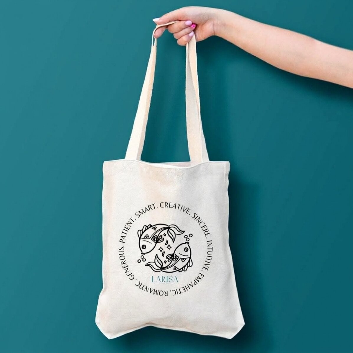 Gepersonaliseerde tas met tekst - Sterrenbeeld Vissen