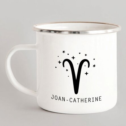 Personalised enamel metal mug with message - Aries zodiac sign