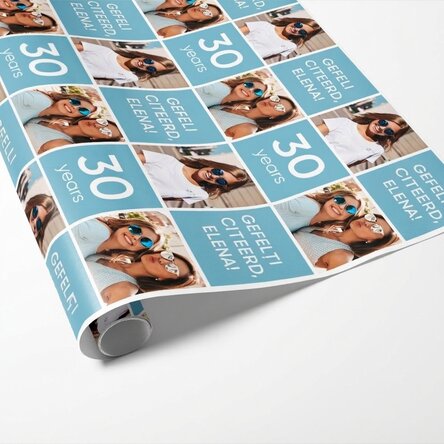Gepersonaliseerd cadeaupapier met 2 foto's en een boodschap - Van harte gefeliciteerd!