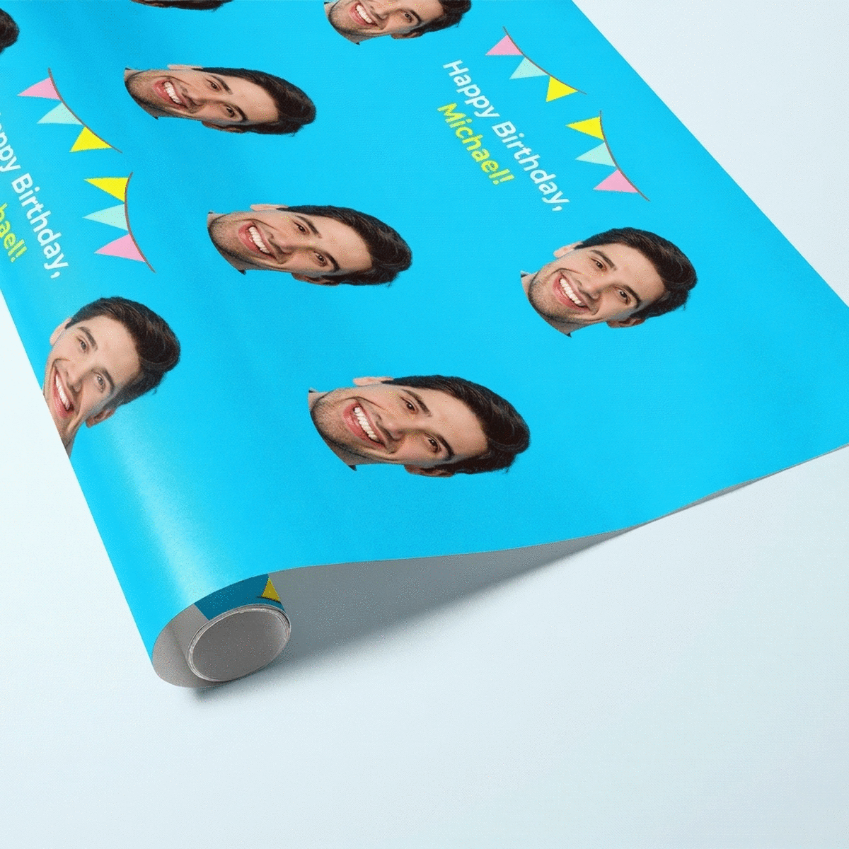 Gepersonaliseerd cadeaupapier met een foto en een boodschap