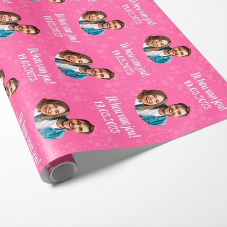 Gepersonaliseerd cadeaupapier met tekst en foto - Ik hou van je!