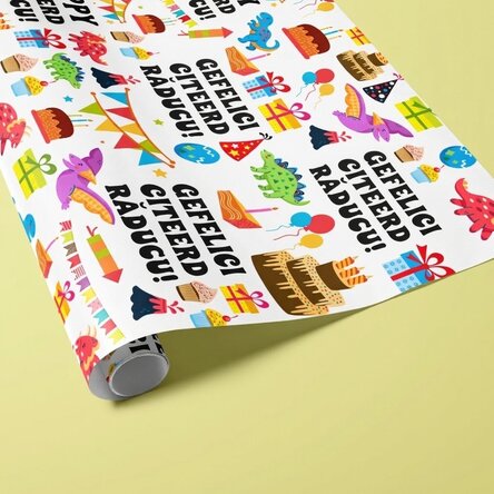 Gepersonaliseerd cadeaupapier met tekst - Het dinosaurusfeest