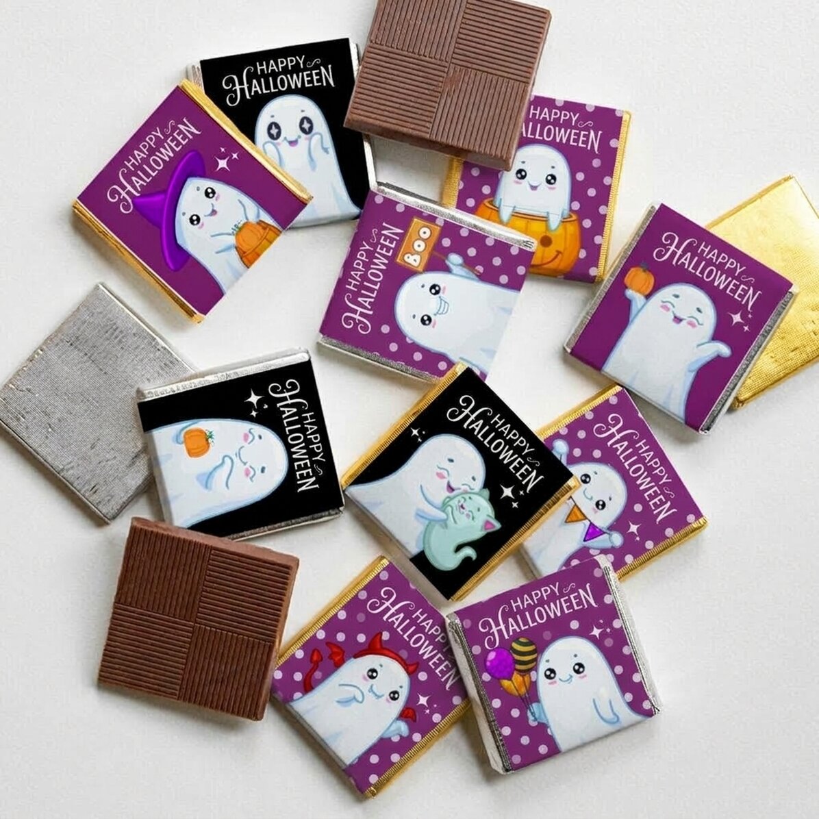 Set van 10 gepersonaliseerde minichocolade met tekst - Leuke Halloween