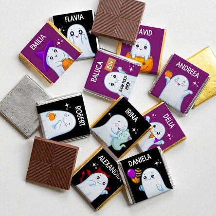 Set van 10 gepersonaliseerde minichocolade met tekst - Leuke Halloween