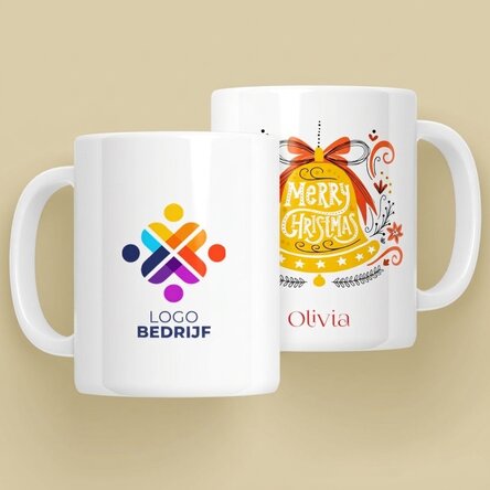 Gepersonaliseerde mok met tekst en logo - Merry Christmas-bel