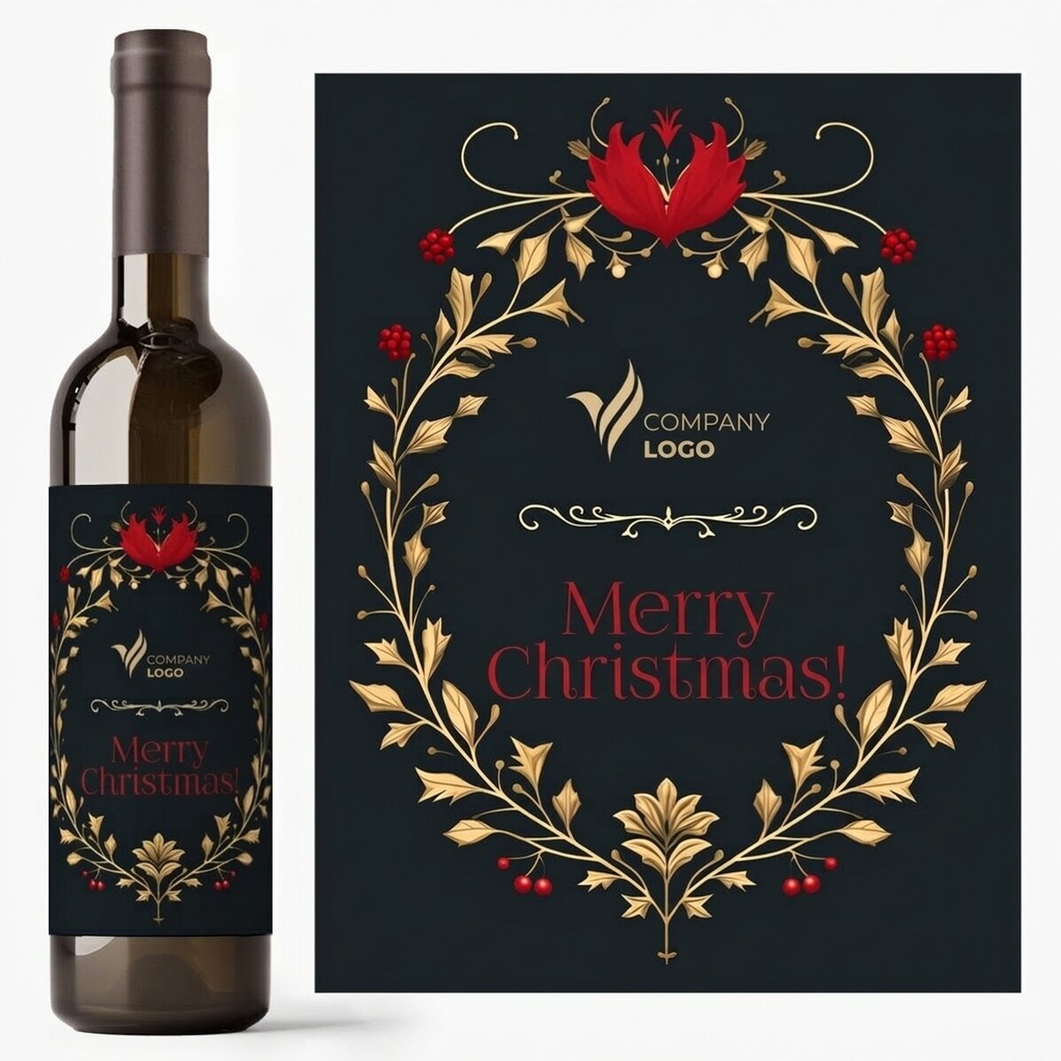 Wijn met gepersonaliseerde tekst en logo - Vrolijk Kerstfeest!