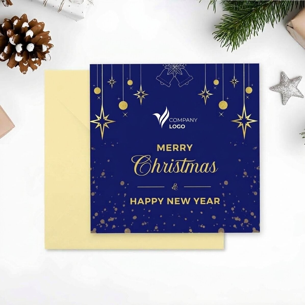 Gepersonaliseerde vierkante kaart met logo en tekst - Merry Christmas
