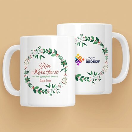 Gepersonaliseerde mok met tekst en logo - Kerstkronen