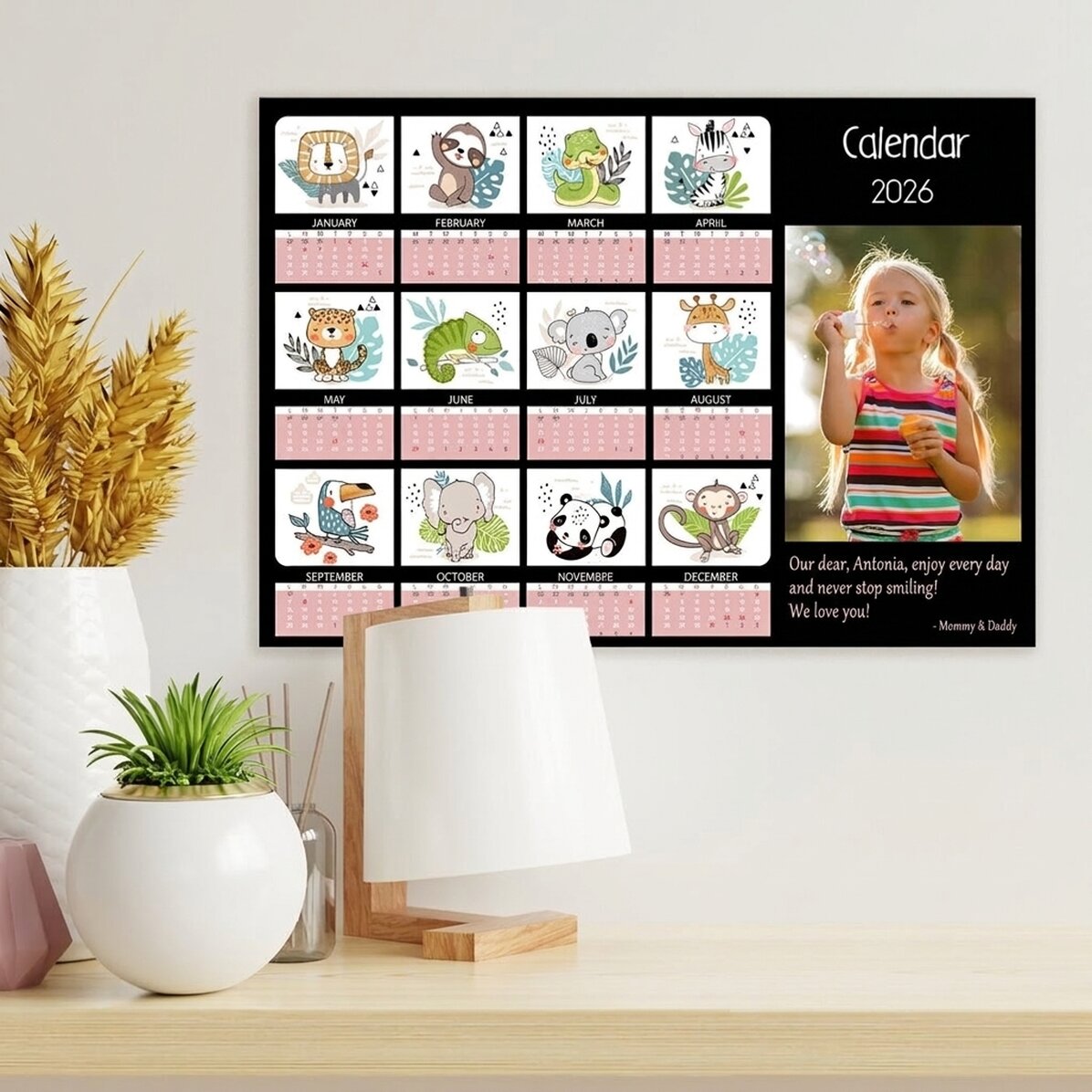 Personalised calendar poster with a photo and message - Kids