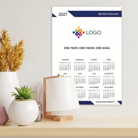 Gepersonaliseerde kalenderposter met logo en boodschap