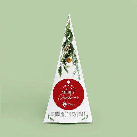 Plantpakket voor kerstboom, gepersonaliseerd met logo en boodschap