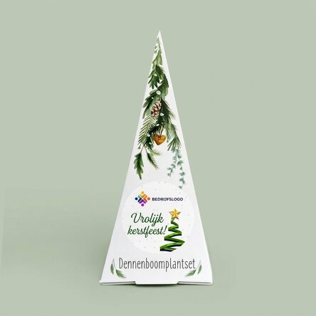 Gepersonaliseerde kerstboom-plantkit met logo en boodschap - Vrolijk Kerstfeest