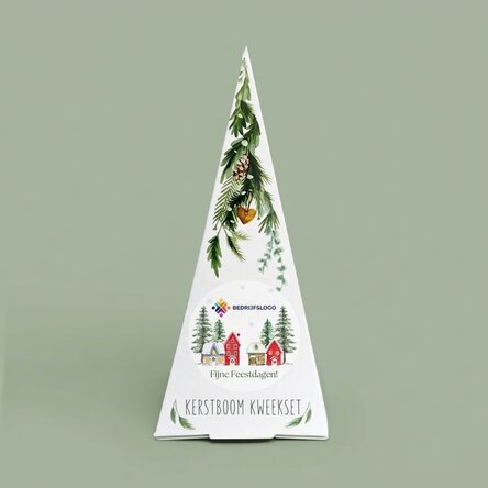 Gepersonaliseerde kerstboom-plantkit met logo en boodschap - Fijne feestdagen!