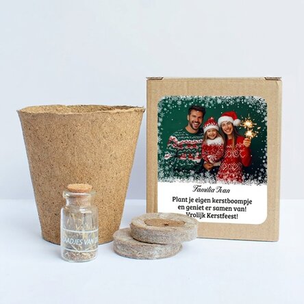 Set om dennenzaadjes te planten in een gepersonaliseerd doosje met een foto en tekst - Snowflakes
