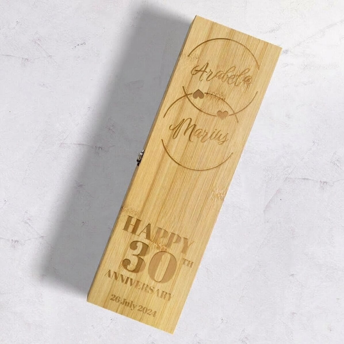 Bamboe wijnkist met accessoires, gepersonaliseerd met een boodschap - Verjaardag