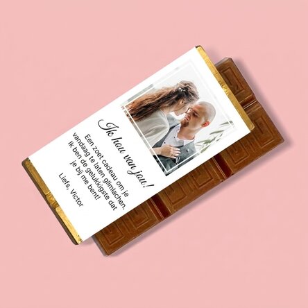 Mini-chocoladetablet, gepersonaliseerd met een foto en een boodschap