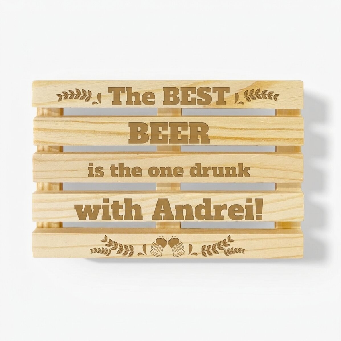 Bekerhouder in de vorm van een peddel, gepersonaliseerd met tekst - Het beste bier