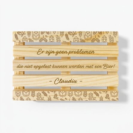 Bekerhouder in de vorm van een peddel, gepersonaliseerd met tekst - Bier is de oplossing