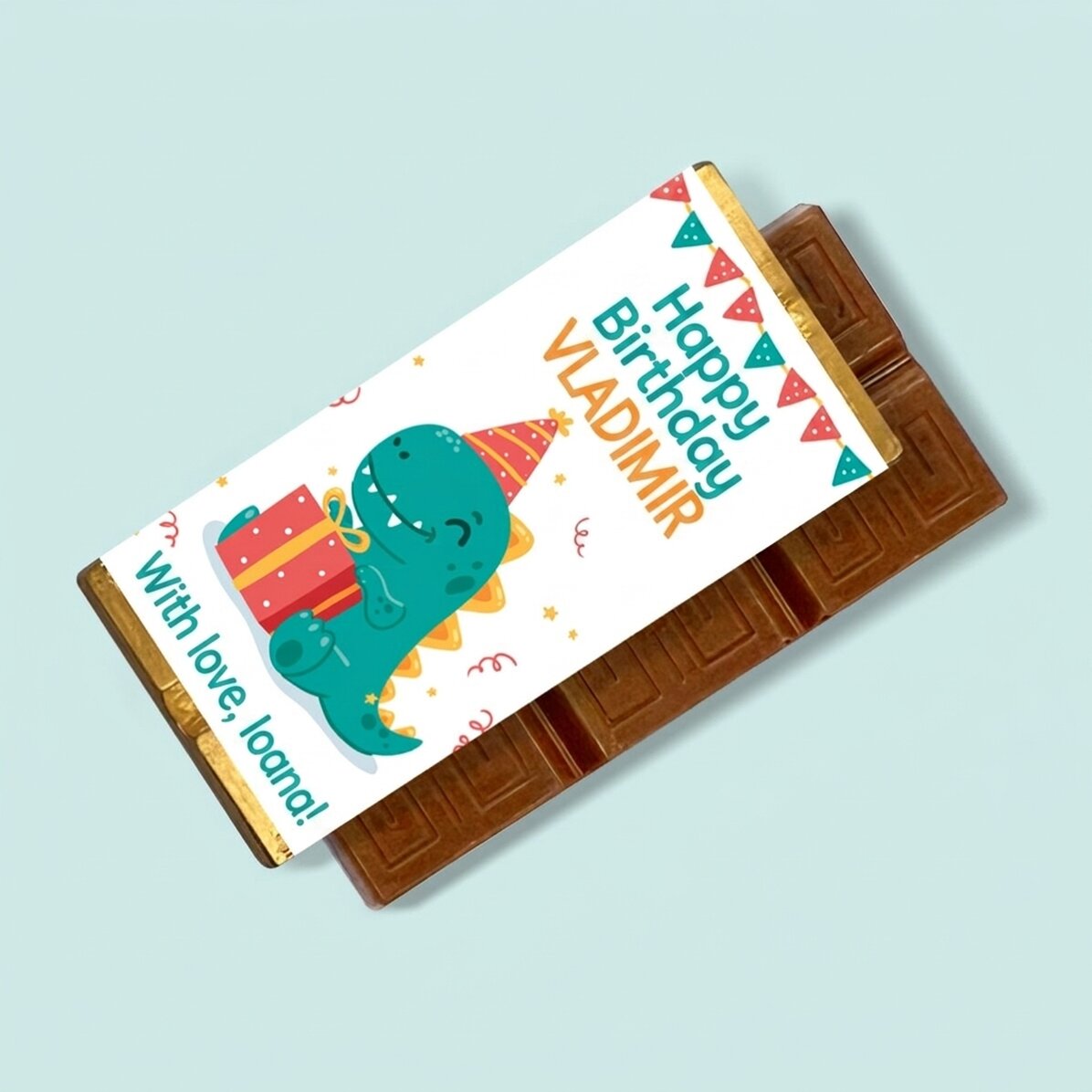 Gepersonaliseerde mini-chocoladereep met boodschap - Happy Dino