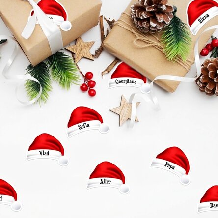 Set van 12 gepersonaliseerde stickers (zelfklevende etiketten) met naam - Kerstman