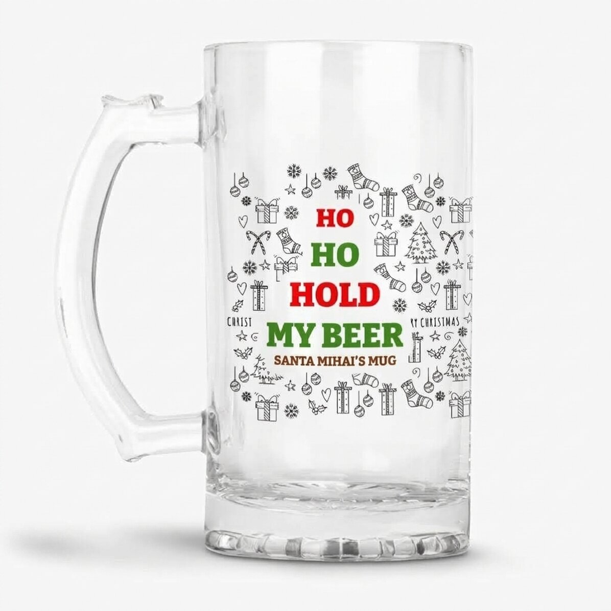 Gepersonaliseerde bierpul met kersttekst - Ho Ho Hold My Beer