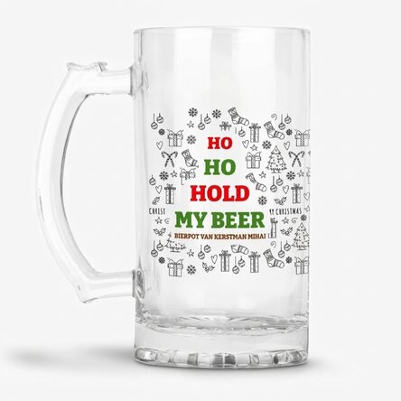 Gepersonaliseerde bierpul met kersttekst - Ho Ho Hold My Beer