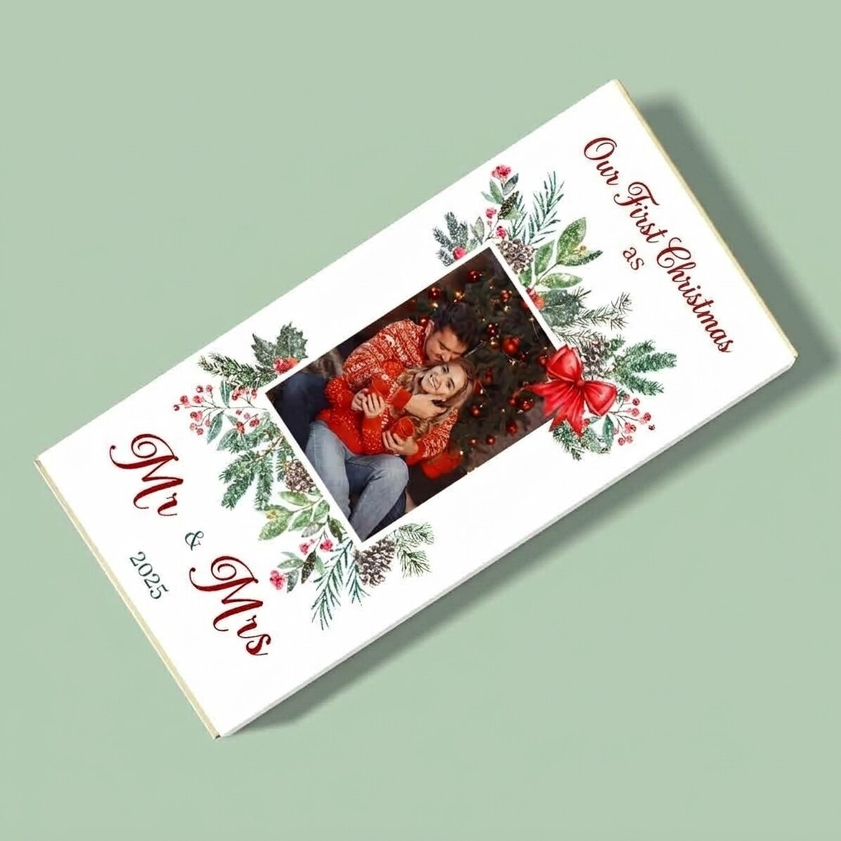 Chocolade met foto en persoonlijke boodschap - Onze eerste kerst