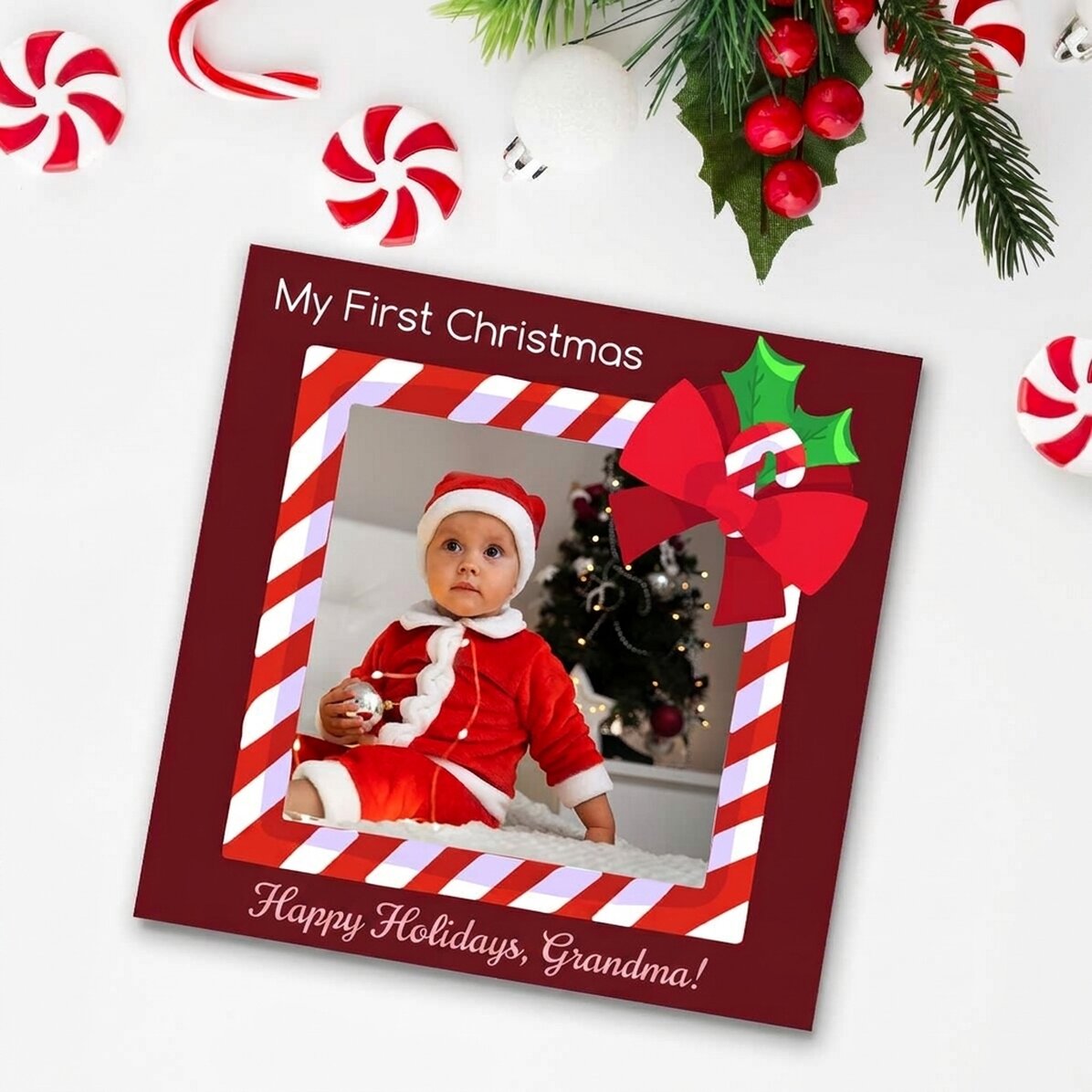 Gepersonaliseerde magneet van 10x10 met foto en tekst – Fijne feestdagen!
