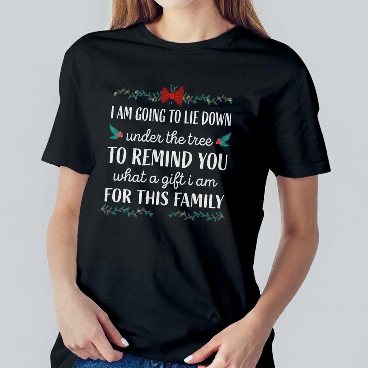 Katoenen T-shirt met gepersonaliseerde kerstslogan - Het cadeau onder de kerstboom
