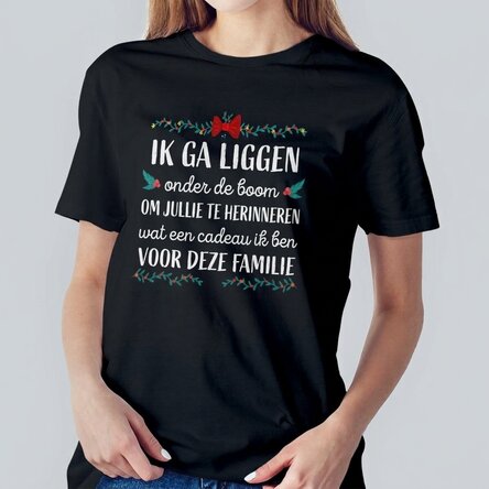 Katoenen T-shirt met gepersonaliseerde kerstslogan - Het cadeau onder de kerstboom